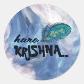 "Hare Krishna" Peacock Feather Hindu Ronde Sticker (Voorkant)