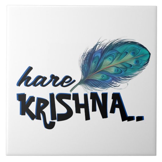 "Hare Krishna" Peacock Feather Hindu Tegeltje (Voorkant)