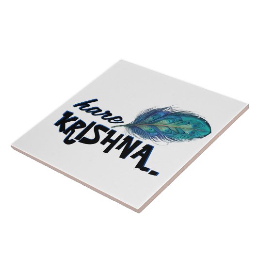 "Hare Krishna" Peacock Feather Hindu Tegeltje (Zijkant)