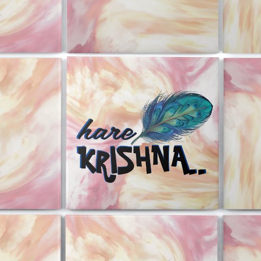 "Hare Krishna" Peacock Feather Hindu Tegeltje