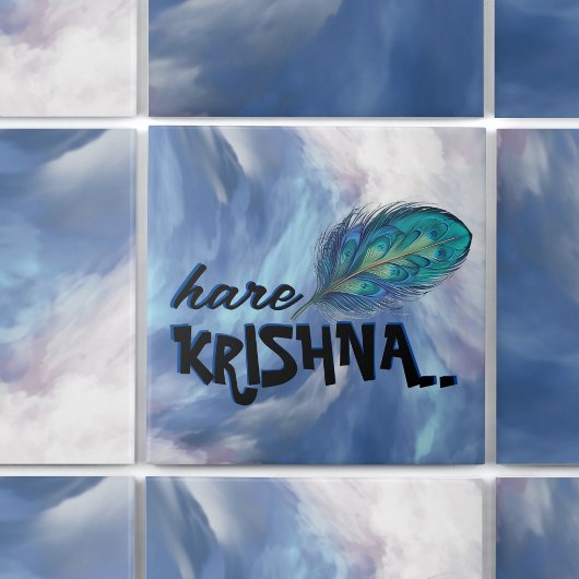 "Hare Krishna" Peacock Feather Hindu Tegeltje