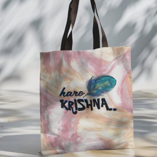"Hare Krishna" Peacock Feather Hindu Tote Bag