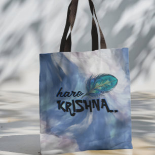 "Hare Krishna" Peacock Feather Hindu Tote Bag