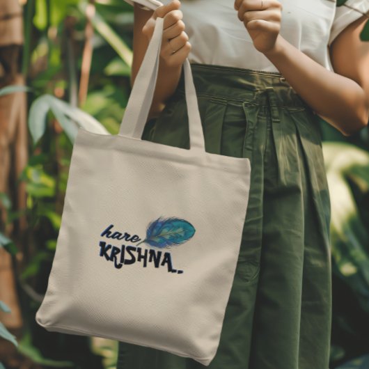 "Hare Krishna" Peacock Feather Hindu Tote Bag