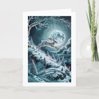 Hare Leaping Winter Scene Gevouwen Wenskaart Kaart