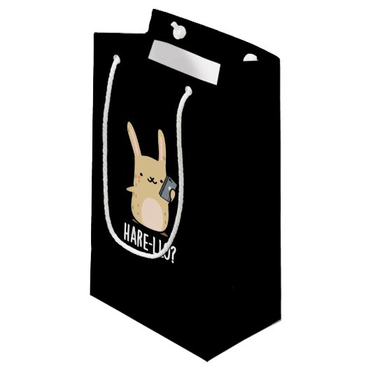 Hare-llo Daar Funny Hare Rabbit Pun Dark BG Klein Cadeauzakje (Voorkant Gekanteld)