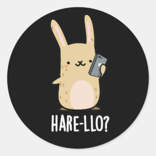 Hare-llo Daar Funny Hare Rabbit Pun Dark BG Ronde Sticker