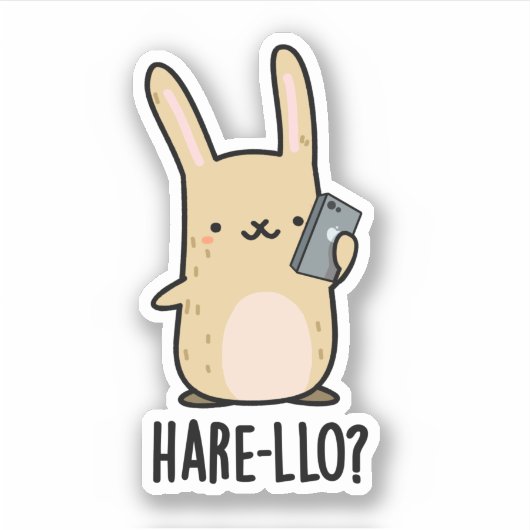 Hare-llo Daar Funny Hare Rabbit Pun Sticker (Voorkant)