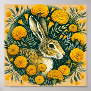Hare Marigold Poster