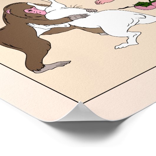 Hare & Monkey Wrestling by Yoshitoshi Poster (Hoek)
