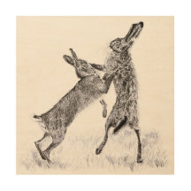 Hare Print Houten Muur Hangen