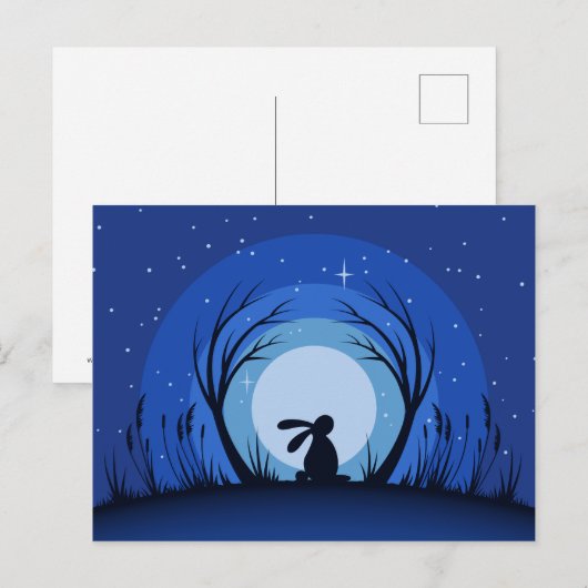Hare, Rabbit Moonlight Silhouette Briefkaart (Voorkant / Achterkant)