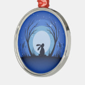 Hare, Rabbit Moonlight Silhouette Metalen Ornament (Links)