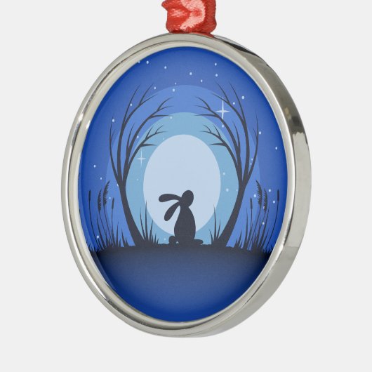 Hare, Rabbit Moonlight Silhouette Metalen Ornament (Links)