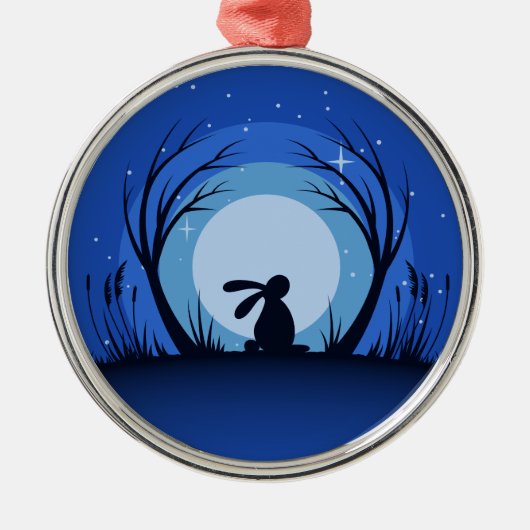 Hare, Rabbit Moonlight Silhouette Metalen Ornament (Voorkant)