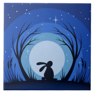 Hare, Rabbit, Moonlight Silhouette Tegeltje