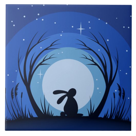 Hare, Rabbit, Moonlight Silhouette Tegeltje (Voorkant)