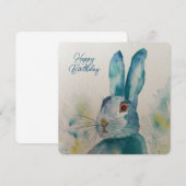 Hare Rabbit Waterverf Blue Birthday Card (Voorkant / Achterkant)