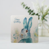 Hare Rabbit Waterverf Blue Birthday Card (Staand voorkant)