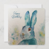 Hare Rabbit Waterverf Blue Birthday Card (Voorkant)