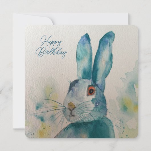 Hare Rabbit Waterverf Blue Birthday Card (Voorkant)