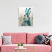Hare Rabbit Waterverf Blue Canvas Print (Insitu (Woonkamer))