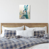Hare Rabbit Waterverf Blue Canvas Print (Insitu (Slaapkamer))