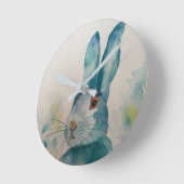 Hare Rabbit Waterverf Blue Clock Ronde Klok (Hoek)