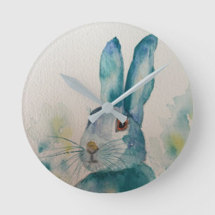 Hare Rabbit Waterverf Blue Clock Ronde Klok