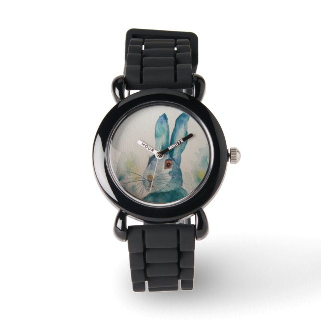 Hare Rabbit Waterverf Blue Horloge (Voorkant)