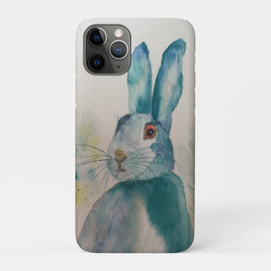Hare Rabbit Waterverf Blue iPhone Case (Achterkant)