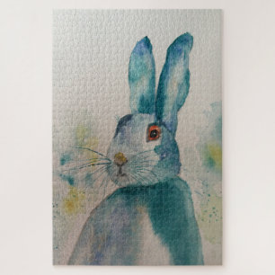 Hare Rabbit Waterverf Blue Jigzaag Puzzle Legpuzzel