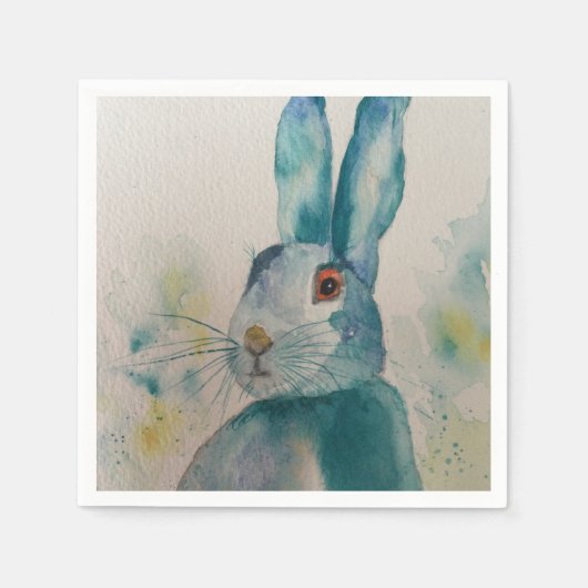 Hare Rabbit Waterverf Blue napkins Servet (Voorkant)