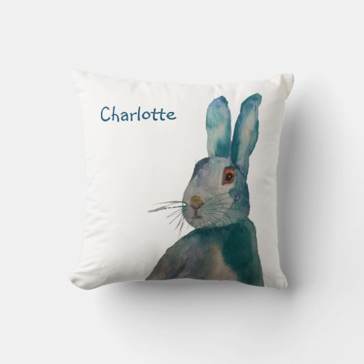 Hare Rabbit Waterverf Blue Persoonlijk Kussen (Voorkant)