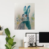 Hare Rabbit Waterverf Blue Poster (Thuiskantoor)
