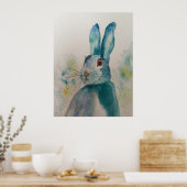 Hare Rabbit Waterverf Blue Poster (Keuken)