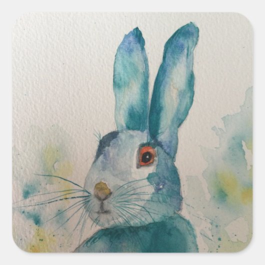 Hare Rabbit Waterverf Blue Vierkante Sticker (Voorkant)