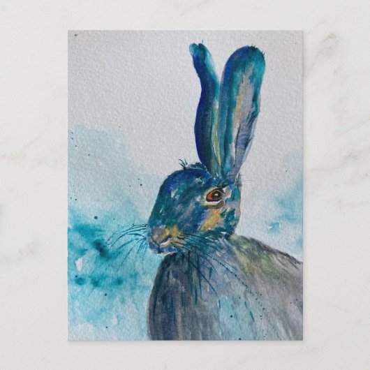 Hare Rabbit Waterverf Briefkaart (Voorkant)