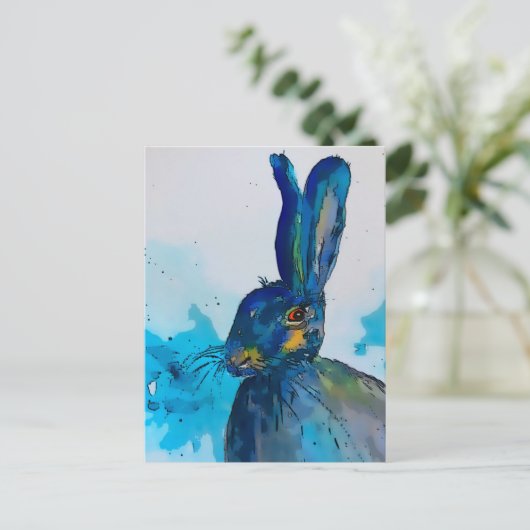 Hare Rabbit Waterverf Briefkaart (Staand voorkant)