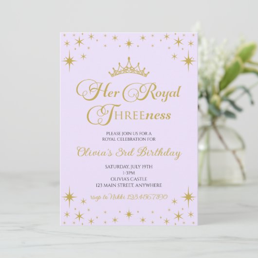 Hare Royal Threeness Gold Princess 3rd Birthday Kaart (Staand voorkant)