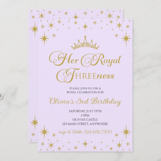 Hare Royal Threeness Gold Princess 3rd Birthday Kaart (Voorkant / Achterkant)