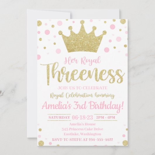 Hare Royal Threeness Invitation | Prinses Invite Kaart (Voorkant)
