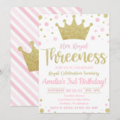Hare Royal Threeness Invitation | Prinses Invite Kaart (Voorkant / Achterkant)
