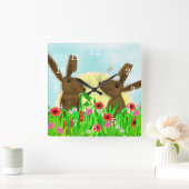 Hare Whimsical Cute Animals Vierkante Klok (Huis)