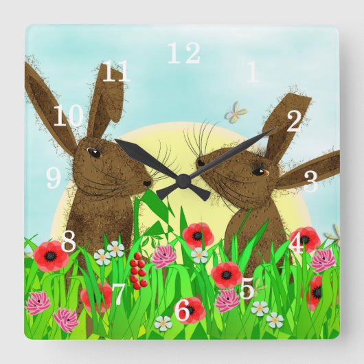 Hare Whimsical Cute Animals Vierkante Klok (Voorkant)