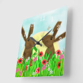 Hare Whimsical Cute Animals Vierkante Klok (Hoek)