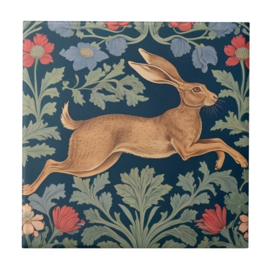 Hare William Morris stijl Rechts geconfronteerd Bl Tegeltje (Voorkant)
