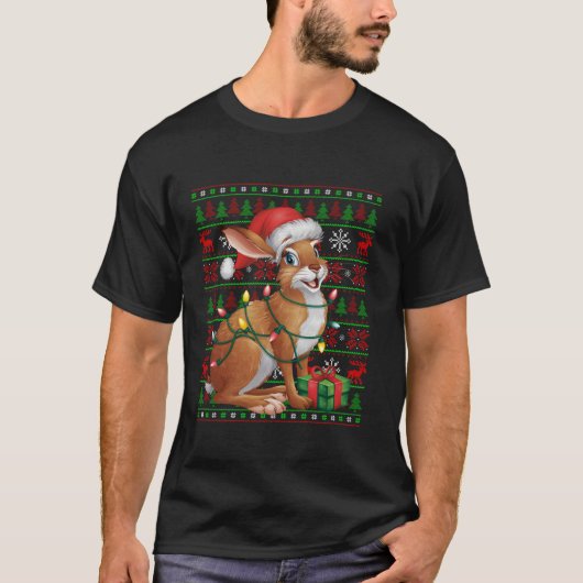 Hare Xmas Lights Ugly Santa Hat Hare Christmas T.S T-shirt (Voorkant)