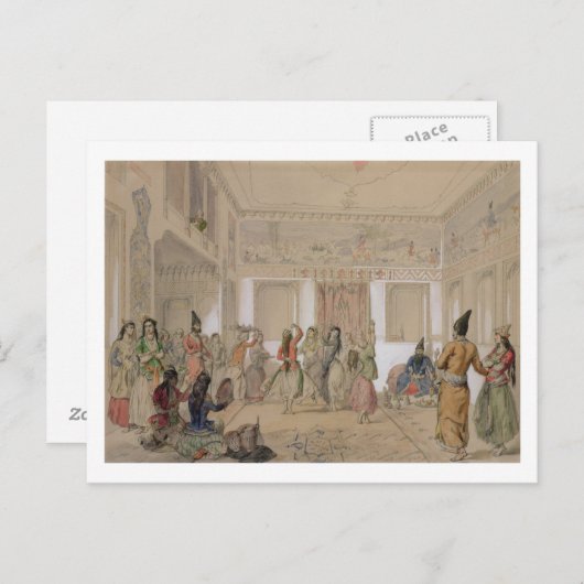 Harem Feast, Teheran (potlood & m/c op papier) Briefkaart (Voorkant / Achterkant)