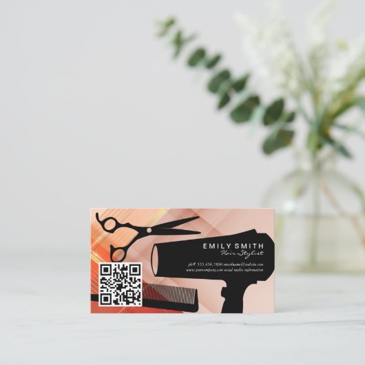 Haren knipgereedschap | schaar kam blaasdroger afsprakenkaartje (Staand voorkant)